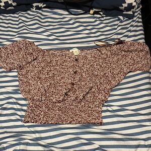 Monteau Burgundy Fitted Short Sleeve Blouse